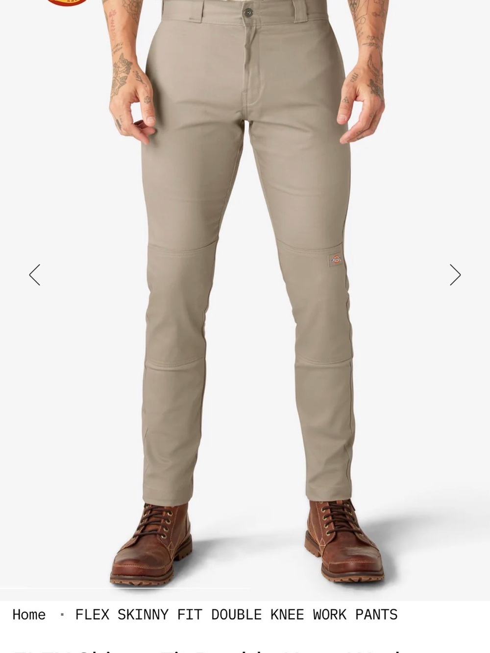 Dickies Flex Skinny Fit Double Knee Work Pants - Khaki Taupe 40x34